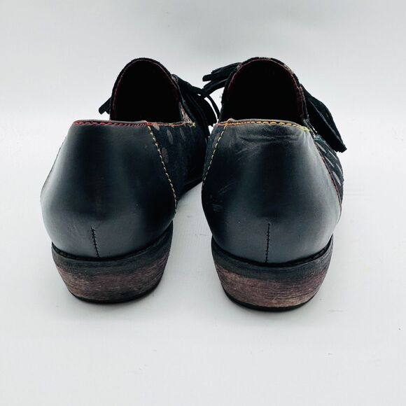 L'Artiste Shoes Womens 38 US 7.5 8 Black Gold Polka Dot Loafers Tassel Heels - Picture 8 of 13